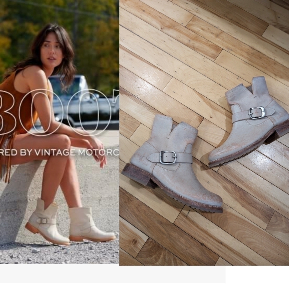 NWT Frye | Veronica Short Boots In Distressed Ivory Leather